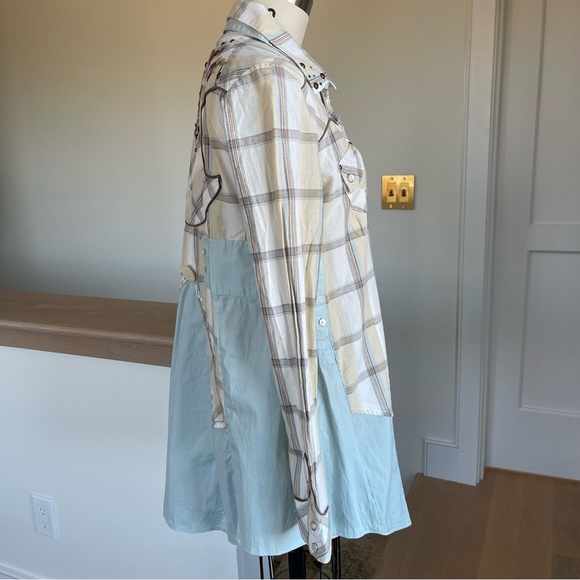 Re-Do handmade re-imagined button down. Whimsical, boho mashup of 2 shirts, S - Picture 6 of 10